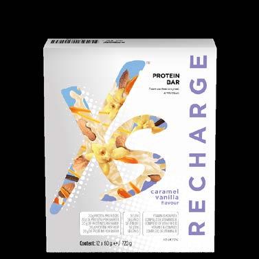RECHARGE XS Protein Riegel unterstützt den Aufbau und die Erhaltung von fettfreien Muskeln und sind in einem praktischen Format für unterwegs: Fördert mit einer gezielten Proteinmischung (20 g) den