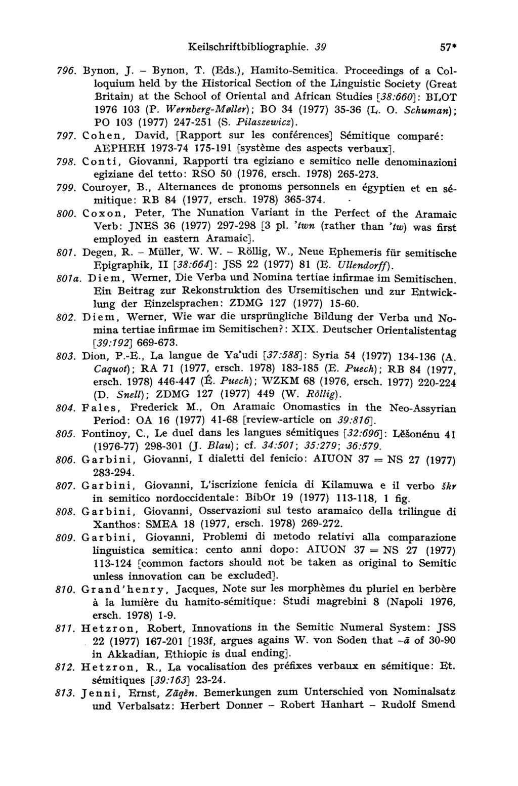 Keilschriftbibliographie. 39 57 796. Bynon, J. - Bynon, T. (Eds.), Hamito-Semitica.