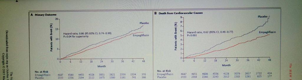 EMPAREG-Studie Number needed to treat (NNT), um einen Todesfall bei Patienten mit hohem kardiovaskulären Risiko vorzubeugen: Große Landmark-Trials Simvastatin 1 über 5,4 Jahre Ramipril 2 über 5 Jahre