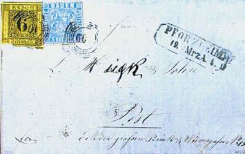Mi. Nr. 7 Mischfrankaturen mit gezähnte Marken Englert Absender : Aus Pforzheim Ziel: Pest/Österr. Ungarn Marke : Mi. Nr. 7 + 10b Datum: 1862.