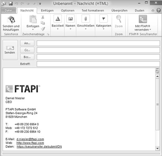 FTAPI Outlook-Add-On 1 SecuPass Versand direkt via