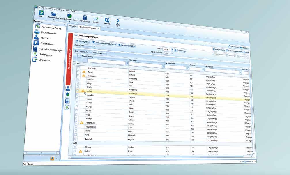 STAMMDATEN Lückenlose Abrechnung und automatische Rückrechnung DM7 berücksichtigt bundesweit sämtliche Abrechnungsmodalitäten und erfüllt die Anforderungen der Pflegebuchführungsverordnung.