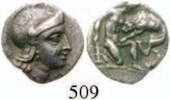 508 Diobol 4.-3. Jh.v.Chr. Kopf der Athena r. / Herakles kämpft mit dem Nemeischen Löwen. SNG Cop.973vgl.