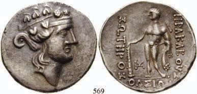 Coin Hoards 7, 54-67 (A.Burnett) 561 Tetradrachme um 100-80 v.chr. Kopf des Dionysos mit Efeukranz r.