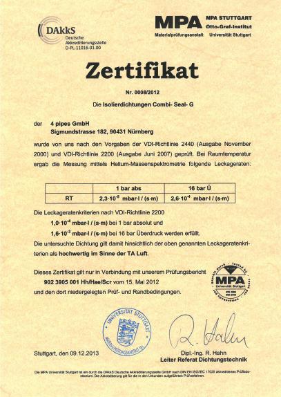 Zertifikate lanschisolierungen 4 pipes 4 pipes GmbH Sigmundstraße 182