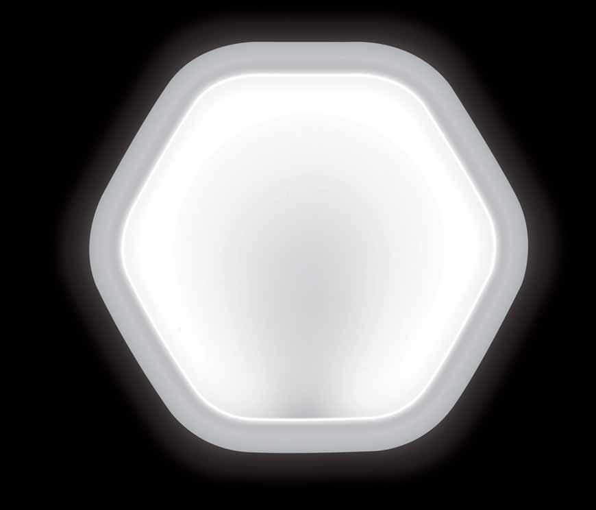 HEXAGON L.LONG O & A.ROMANO - DE-SIGNUM / 2008 Wall and ceiling lamp with thermoformed diffuser in satin opal Plexiglas and colored frame.