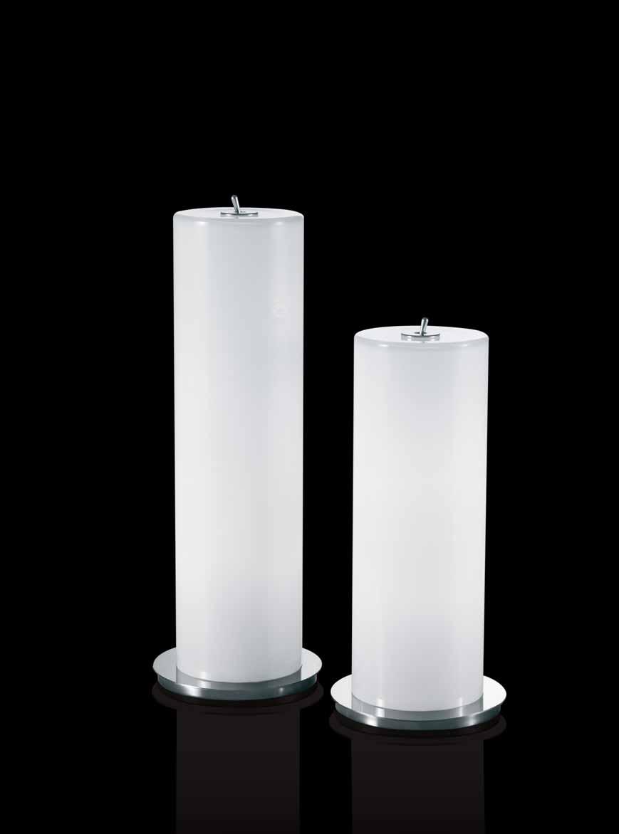 CANDELA JUANIC O / 2007 Table lamp with opal mouth blown triplex glass diffuser in two heights. Fixture in chromed metal.