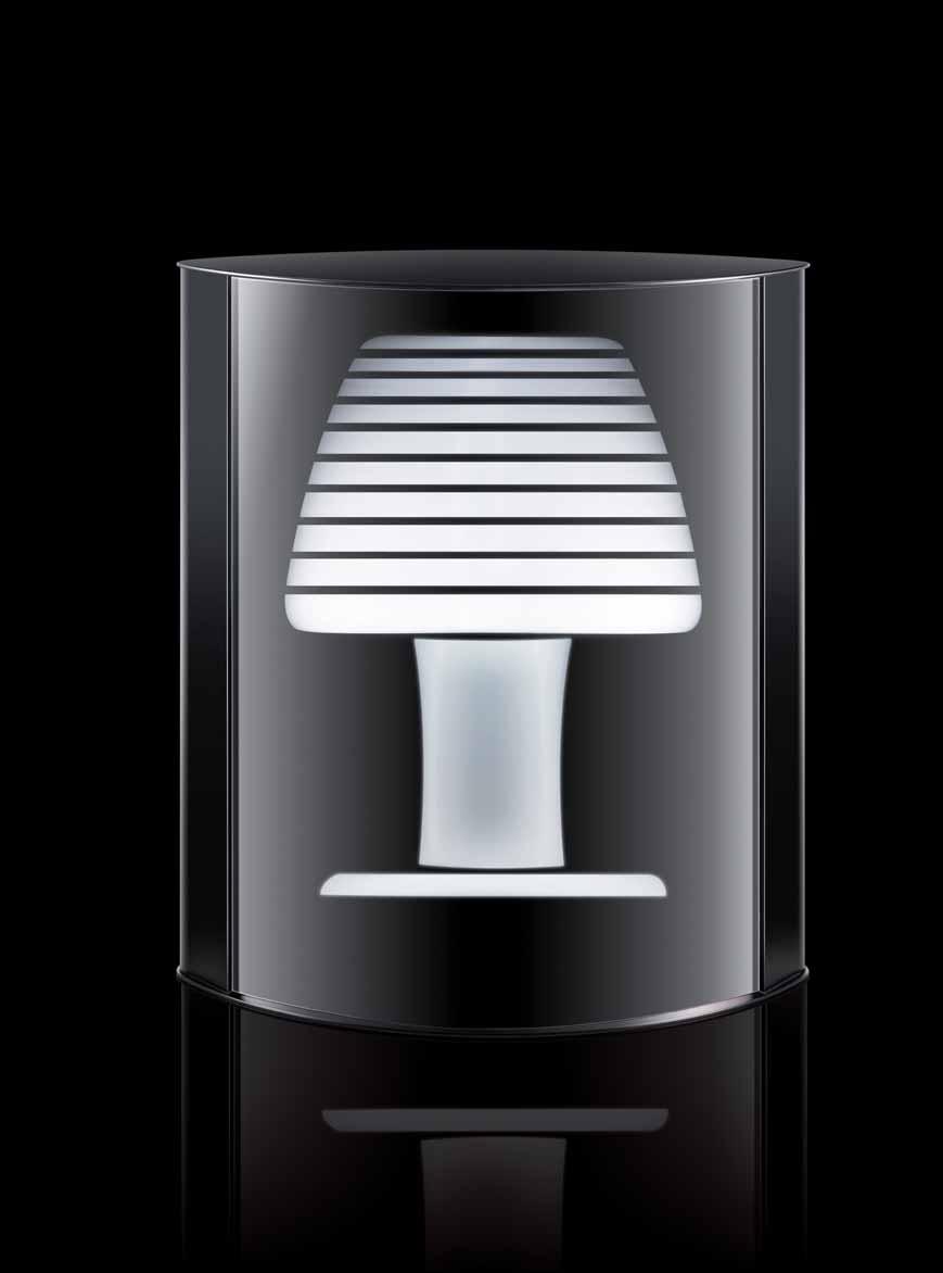 MIRAGE L.LONG O - DE-SIGNUM / 2008 Fluorescent table lamp with holographic effect on the front diffuser and opal diffuser on the back side. Powder coated metal structure.