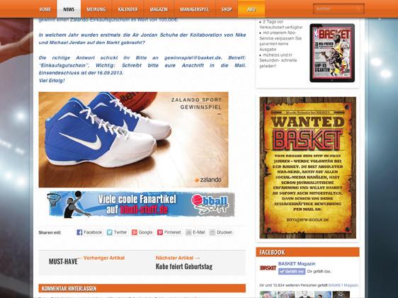Content marketing online Produktvorstellung im Schwerpunktthema Stellen Sie Ihr Produkt im Rahmen einer Schwer punktstory auf der Homepage basket.de vor.