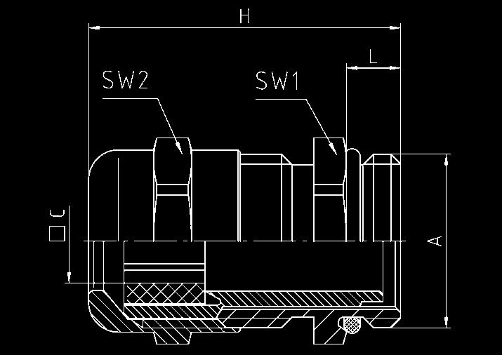 PERFECT Kabelverschraubung / PERFECT cable gland Hutmutter Messing CuZn39Pb3, galv. vernickelt Lamelleneinsatz Polyamid PA6 V-2 Dichteinsatz Evoprene TPE Zwischenstutzen Messing CuZn39Pb3, galv.