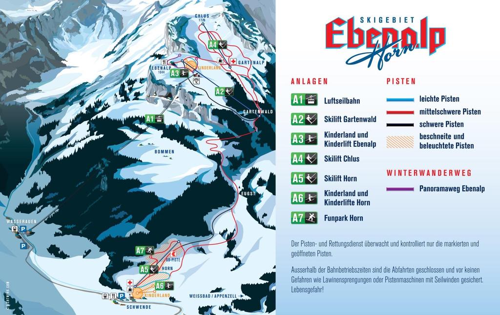 Das Familienskigebiet im Appenzellerland Das Skigebiet Ebenalp-Horn, www.ebenalp.ch, ist das grösste und attraktivste Skigebiet im Appenzellerland.