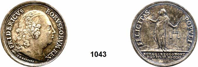11 Friedrich II. der Große 1740-1786 1043 Silbermedaille 1740 (L. H. Barbiez) auf die Huldigung in Königsberg. Kopf rechts.