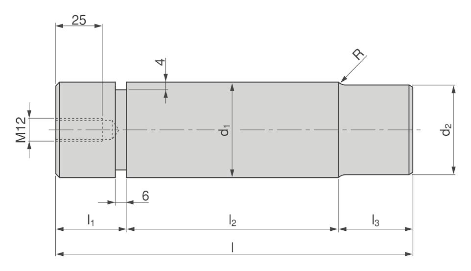 Steckbolzen, Form 1, VDI 3365 Pad retainer pins, Form 1, VDI 3365 TH 911 TH 911 / 32 x 122 Mat.: CK45 Zugfestigkeit: 800-1000 N/mm 2 Mat.