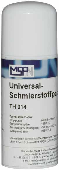 Chemieprodukte: Universal-Schmierstoffpaste Chemical auxiliary products: Universal lubrication paste TH 014 Universal-Schmierstoffpaste TH 014 hat die gleichen Eigenschaften und Parameter wie TH 013.