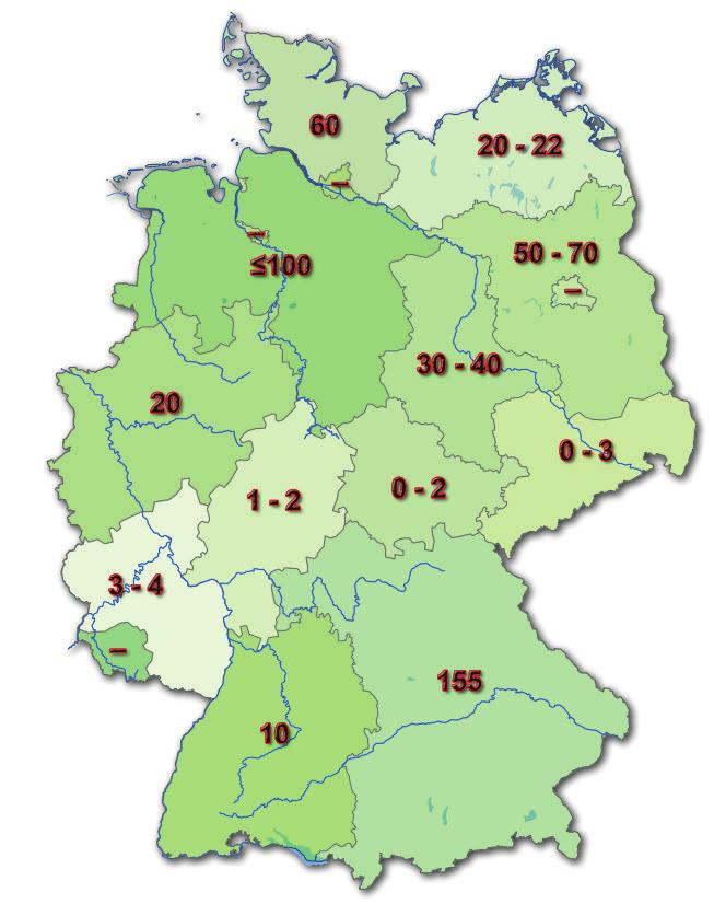 20 Charadrius 46, Heft 1-2, 2010 Abb. 1: Vorkommen von Wiesenweihen in einzelnen Bundesländern Deutschlands (Anzahl Revierpaare). Fig.