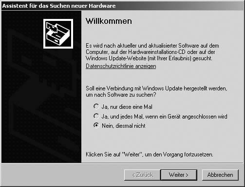 Installation der Gerätetreiber 6.2 Windows XP i Für die Installation des Treibers benötigen Sie das Administrationsrecht auf ihrem PC.