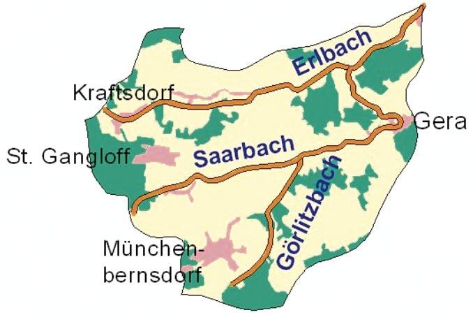 Abbildung 5: Oberflächenwasserkörper Erlbach 4 Im Freistaat Thüringen wurden im Rahmen der Bestandsaufnahme 114 Oberflächenwasserkörper und 74 Grundwasserkörper vorläufig abgegrenzt.