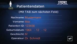 Aufnahme eines Standbildes Patientendaten Über die Eingabetaste