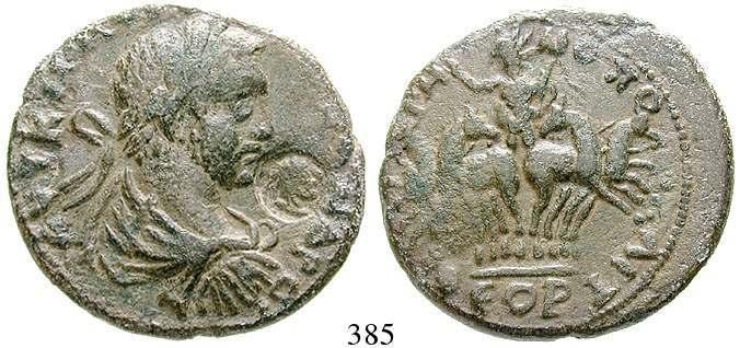 , hält Zweig, den Arm auf eine Säule gestützt, auf der ein Dreizack angebracht ist. Ziegler, Münzen 255 (dieses Exemplar); SNG Levante 544 (stempelgleich).