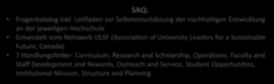 Nachhaltigkeitsbewertungs- und berichtssysteme für Hochschulen (II) SAQ: Fragenkatalog inkl.