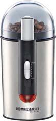 Kaffeemühlen EKM 150 Schlagwerk mit 2-flügeligem Edelstahlmesser, 40 g Bohnenbehälter aus Edelstahl, elektronisch gesteuerte Mahldauer (in 10 Stufen einstellbar), automatische Abschaltung, separate