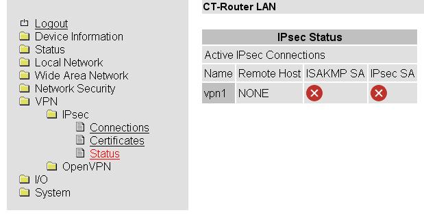 IPsec Status VPN >> IPsec >> Status Name Name der VPN-Verbindung Remote Host