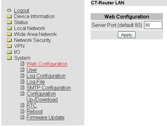 System Im Systemmenü können allgemeine Einstellungen für den CT-Router LAN getroffen werden.