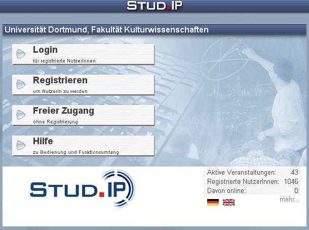 Die Einführung in die Benutzung der E-Learning-Plattform Wintersemester 2008/09 1 Wo findet man die Stud.IP-Plattform? Die Hauptseite der Stud.IP-Plattform ist unter: https://studip.fb15.uni-dortmund.