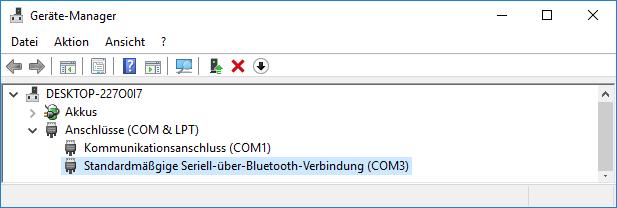 Welcher COM-Port für Ihr BT OBD 327 vergeben wurde, können Sie auch im Windows Geräte-Manager sehen.