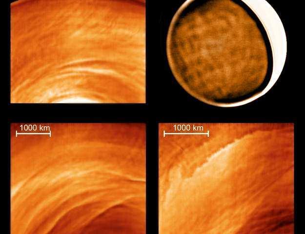 UV-Aufnahmen zeigen Wolkenstrukturen, einschließlich der bereits bekannten Yförmigen Struktur, die selbst von erdgebundenen Teleskopen beobachtet werden kann.