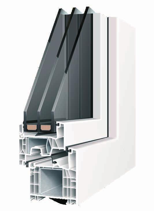 Kunststoff Fenster 76MD Standardmässig erhalten Sie das 76MD mit 2-fach-Verglasung mit einem Dämmwert von Uw-1,1 W/m 2 K (Ug-1,1 W/m 2 K).