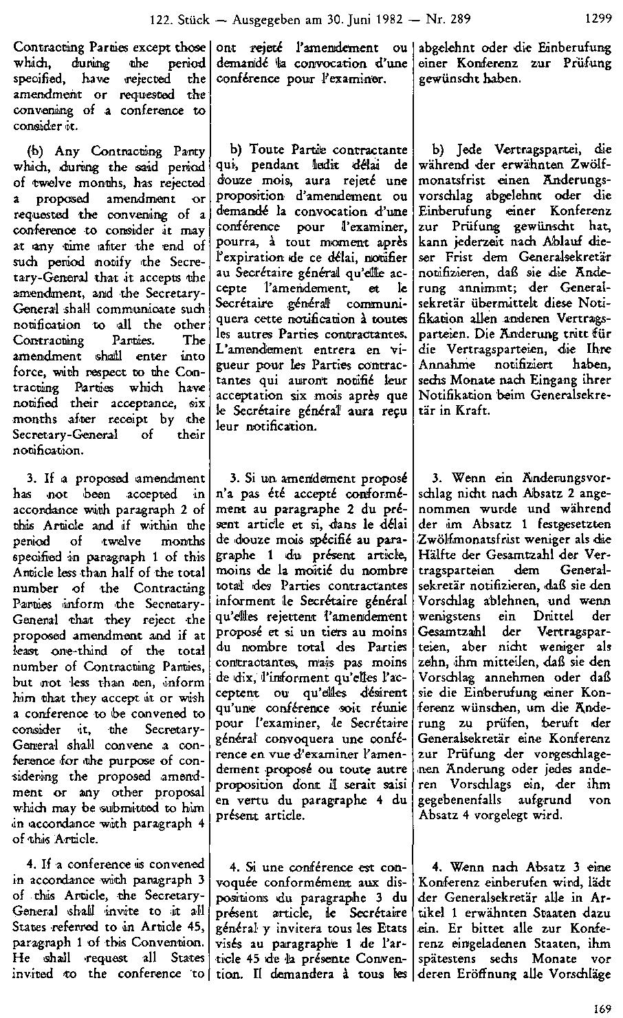 122. Stück Ausgegeben am 30. Juni 1982 Nr. 289 1299 abgelehnt oder die Einberufung einer Konferenz zur Prüfung gewünscht haben.