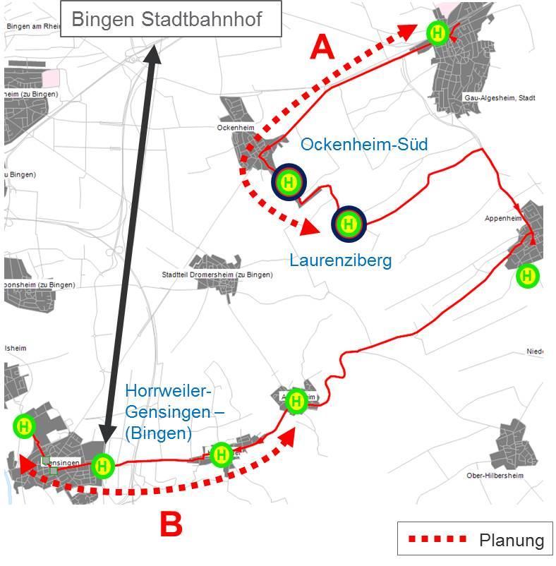 Maßnahmendefinition schließung im Süden Ockenheims. Als geeignetes Angebot wird eine flexible Bedienung angesehen.