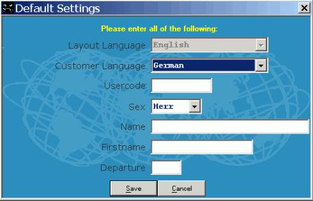 Wählen Sie die Sprache GERMAN wenn Sie die CETS Maske in Deutsch haben möchten und füllen Sie die Felder "Usercode" (Ihre