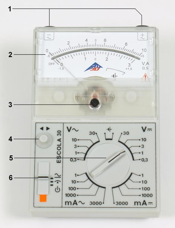 Beschreibung Das ESCOLA 30 ist ein elektronisches Zeigerinstrument mit Spiegelskala für analoge Strom- und Spannungsmessungen in Unterricht und Ausbildung.