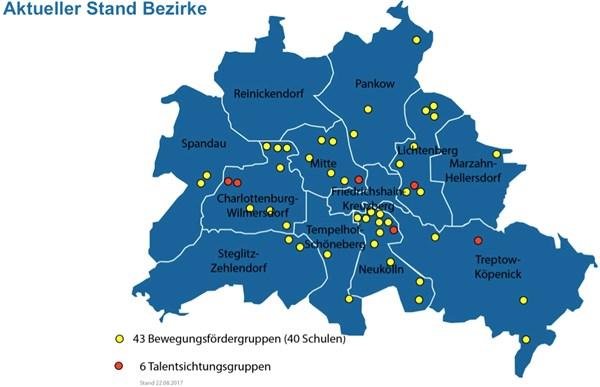 Einleitung Im Schuljahr 2016/17 gab es im Projekt Berlin hat Talent mittlerweile schon 31 Bewegungsfördergruppen (BFG) in 10 von 12 Berliner Bezirken und somit insgesamt 12 mehr als im Schuljahr