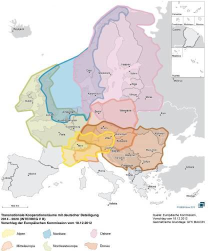 Transnationale Zusammenarbeit in 14 unterschiedlichen Programmräumen Europas