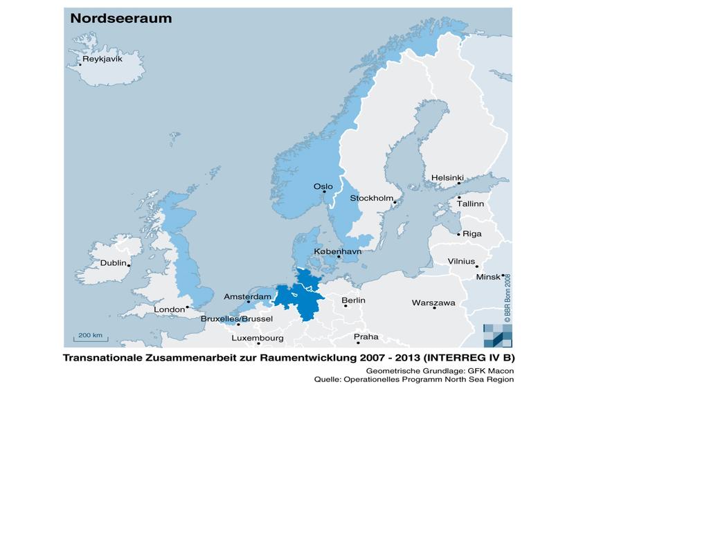 Kooperationsraum Nordsee Deutschland, Dänemark, Belgien, Niederlande, Vereinigtes Königreich und Schweden sowie Nicht-EU-Mitgliedsland Norwegen Programmvolumen: 167 Mio.