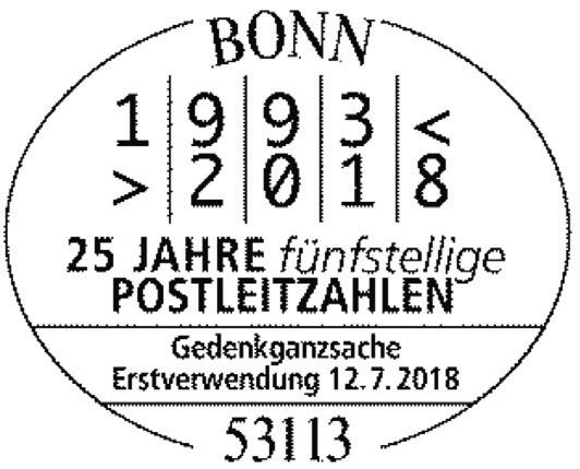 2. ERSTVERWENDUNGSSTEMPEL GEDENKGANZSACHE Thema: 25 Jahre neue PLZ Art: Gedenkbriefumschlag Erstverwendungstag 12.07.