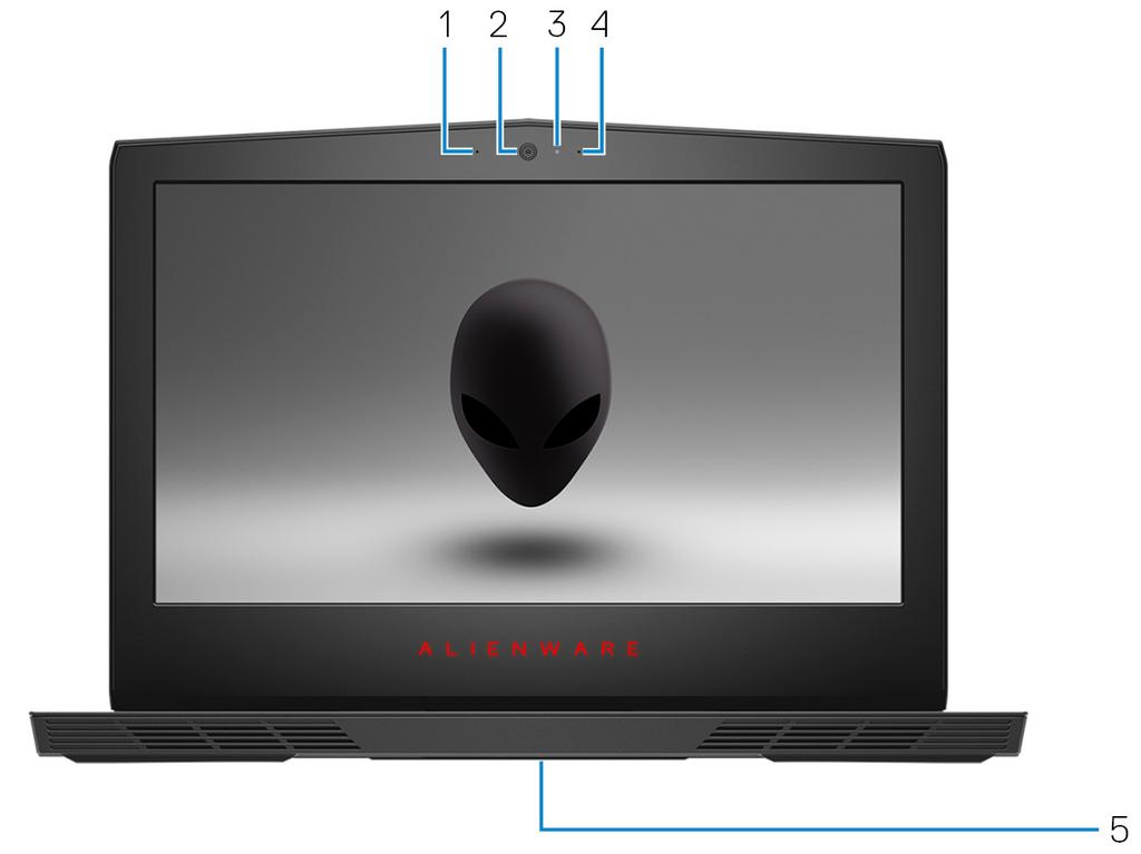 Sie können die Makrotasten über das Alienware Command Center definieren. Display 1 Linkes Mikrofon Ermöglicht digitale Toneingaben für Audioaufnahmen und Sprachanrufe.