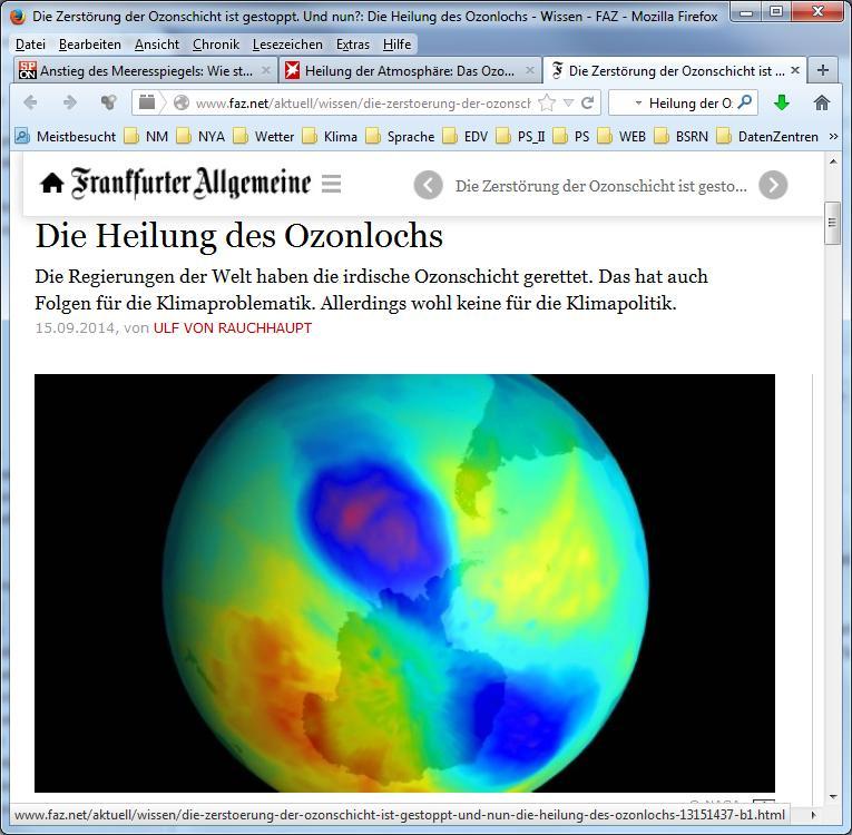 September 2014: WMO verkündet Rettung der Ozonschicht Erste Anzeichen der Besserung zeigten sich 2012.