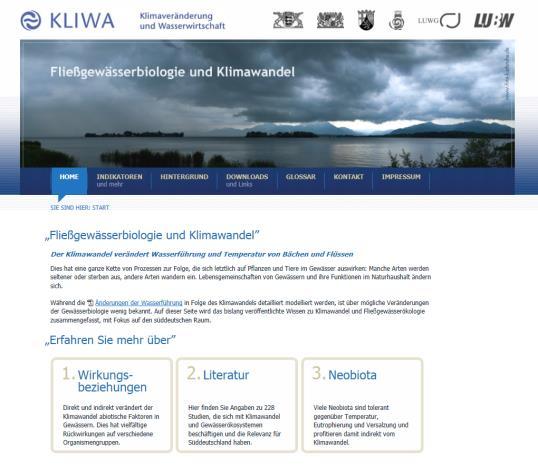 Grundlagen: Klimawandel in Bayern Klimawandel und Gewässerökologie: neue Schwerpunktthemen in KLIWA Roadmap: Literaturauswertungsstudie zum Einfluss des