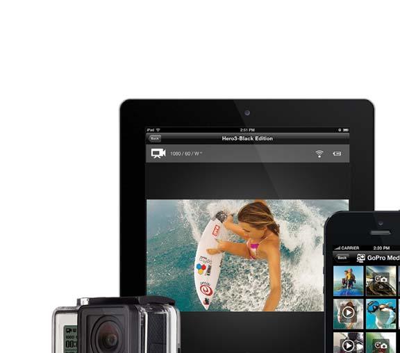 GOPRO APP + SOFTWARE 36 Bediene deine Kamera über WLAN mit live-preview Nutze dein Smartphone oder Tablet als super komfortable Fernbedienung für deine GoPro.