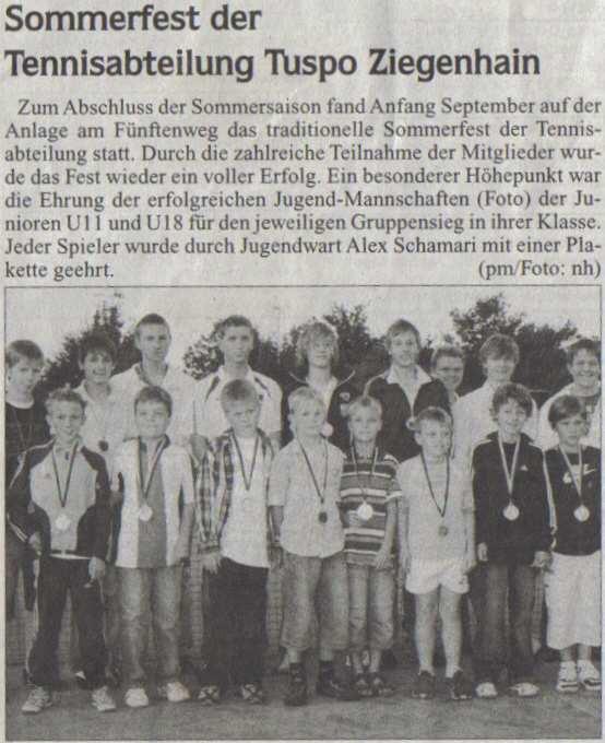 TuSpo Ziegenhain Abt. Tennis Presseartikel von 2000-2007 (Archiv) 3 MAZ, 11.10.2006 