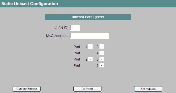 4.5 Das Menü Switch Slot / Port Wählen Sie den Steckplatz und den Port aus, an den Frames mit der eingetragenen Zieladresse weitergeleitet werden sollen.