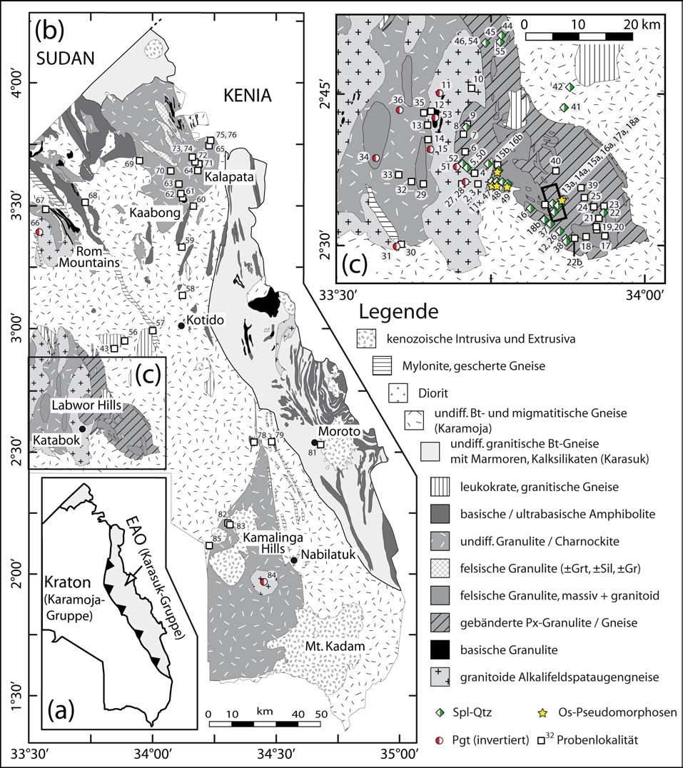 70 3. Panafrikanische UHT-Metamorphose und Magmatismus in Ostuganda Abbildung 3.2: Geologische Karte Ostugandas.