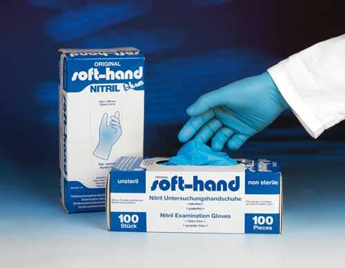 HOSPITALBEDARF - HANDSCHUHE GRUPPE 8 SOFT-HAND NITRIL BLUE PUDERFREI Untersuchungshandschuhe Dieser Untersuchungshandschuh besteht aus Nitril, ein synthetischer Latex.