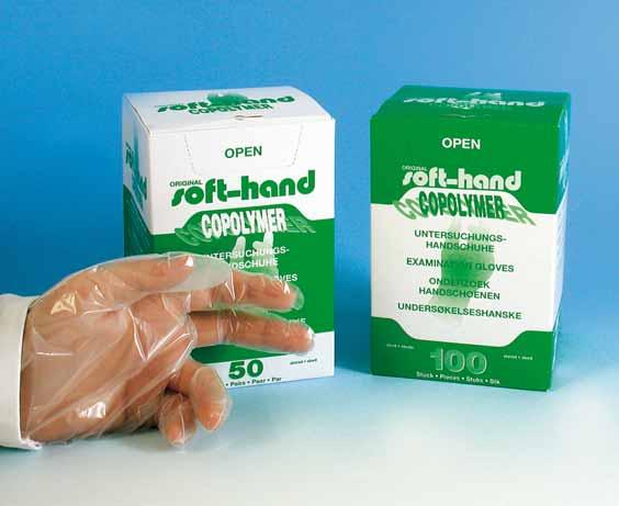 HOSPITALBEDARF - HANDSCHUHE GRUPPE 8 SOFT-HAND COPOLYMER - EINZELN STERIL Weiche sensitive Folie. - Diese Handschuhe sind einzeln auf Papier gezogen.