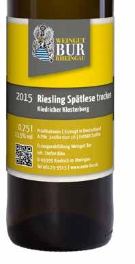 esweinprämierung Trockene Rieslingweine Weißwein 5. 2017 Kiedricher Klosterberg 1,0l / 5,40 Riesling Qualitätswein trocken 12,0% vol, RZ 7,9g/l, S 7,2g/l lebendige Frucht 6.