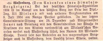 Vor 80 Jahren, beim Jahreswechsel 1937/38, wurde vom damaligen Gemeinderat der Beschluss gefasst, die Straße die von Alwind nordwestlich am Wieland'schen Anwesen vorbei nach Wasserburg führt, nach